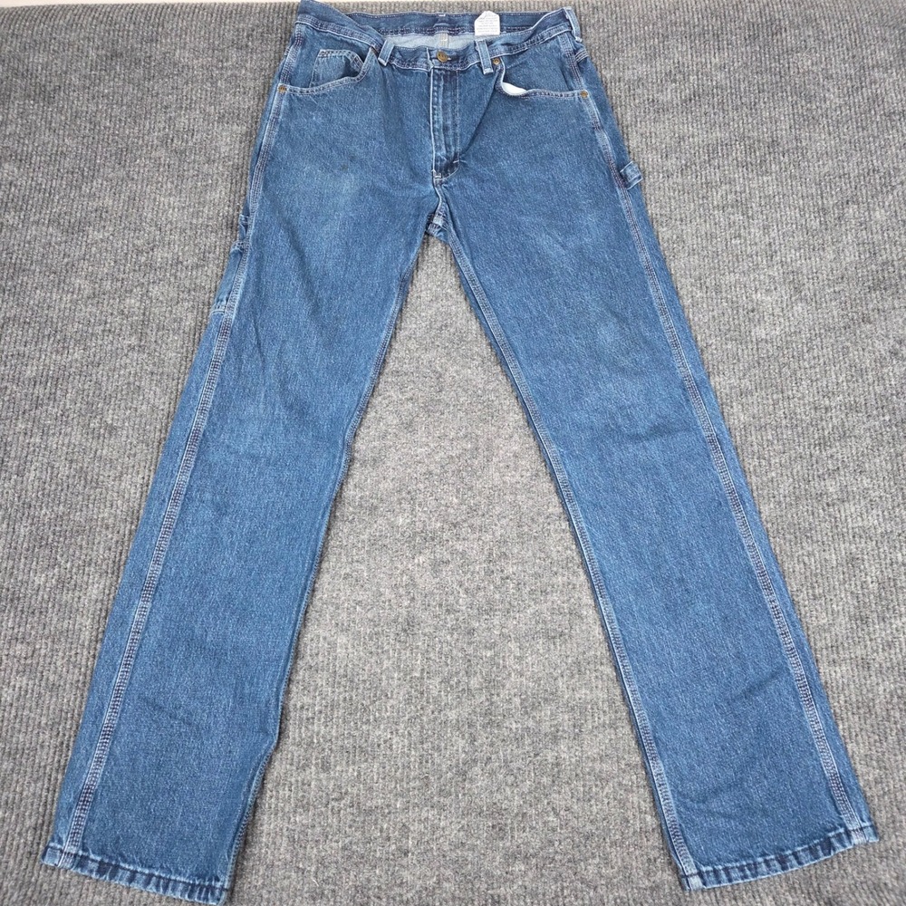 Key Industries Mens Carpenter Jeans 32x36 Medium Wash Blue Cotton Denim Workwear